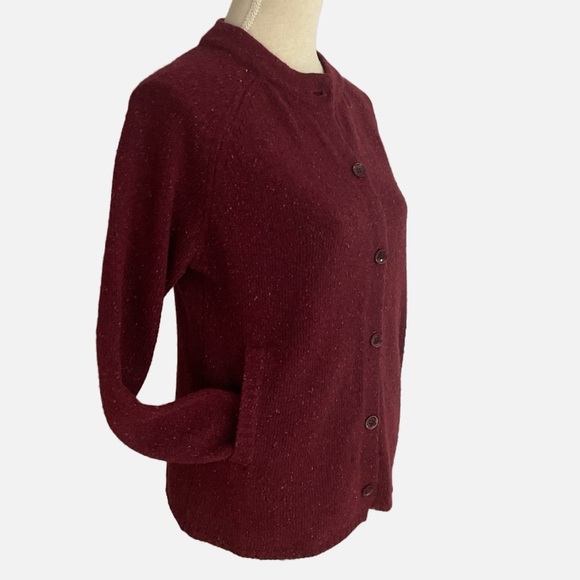 Vintage Aran Woolen Mills Women’s Irish Cardigan Small Berry Tweed Lambswool - Picture 5 of 8